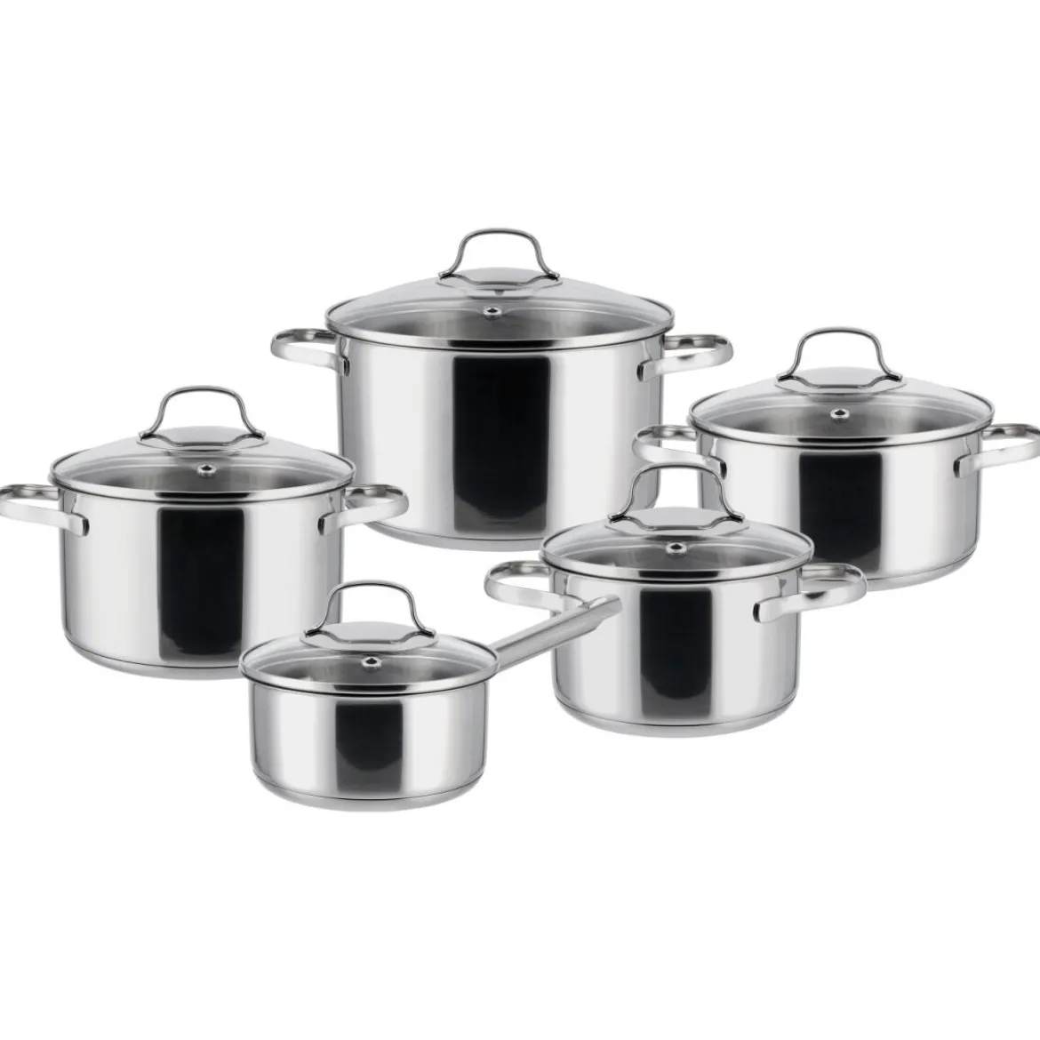 SILVERCREST® Topf-Set, 5-teilig, Edelstahl, Premium (Glasdeckel) - B-Ware sehr gut