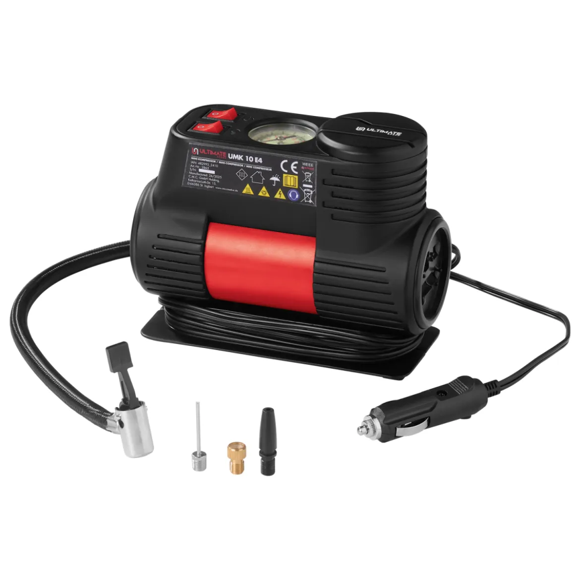ULTIMATE SPEED® Mini-Kompressor UMK 10 E4, mit integriertem Manometer - B-Ware